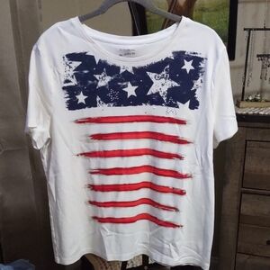 Studio Works White Tee with Navy Stars and Red Stripes